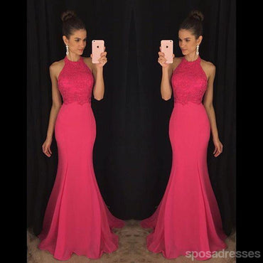Halter Blush Pink Mermaid Evening Prom Dresses, Long Party Prom Dresses, 17063