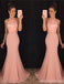 Halter Blush Pink Mermaid Evening Prom Dresses, 2018 Long Party Robes de bal, 17063