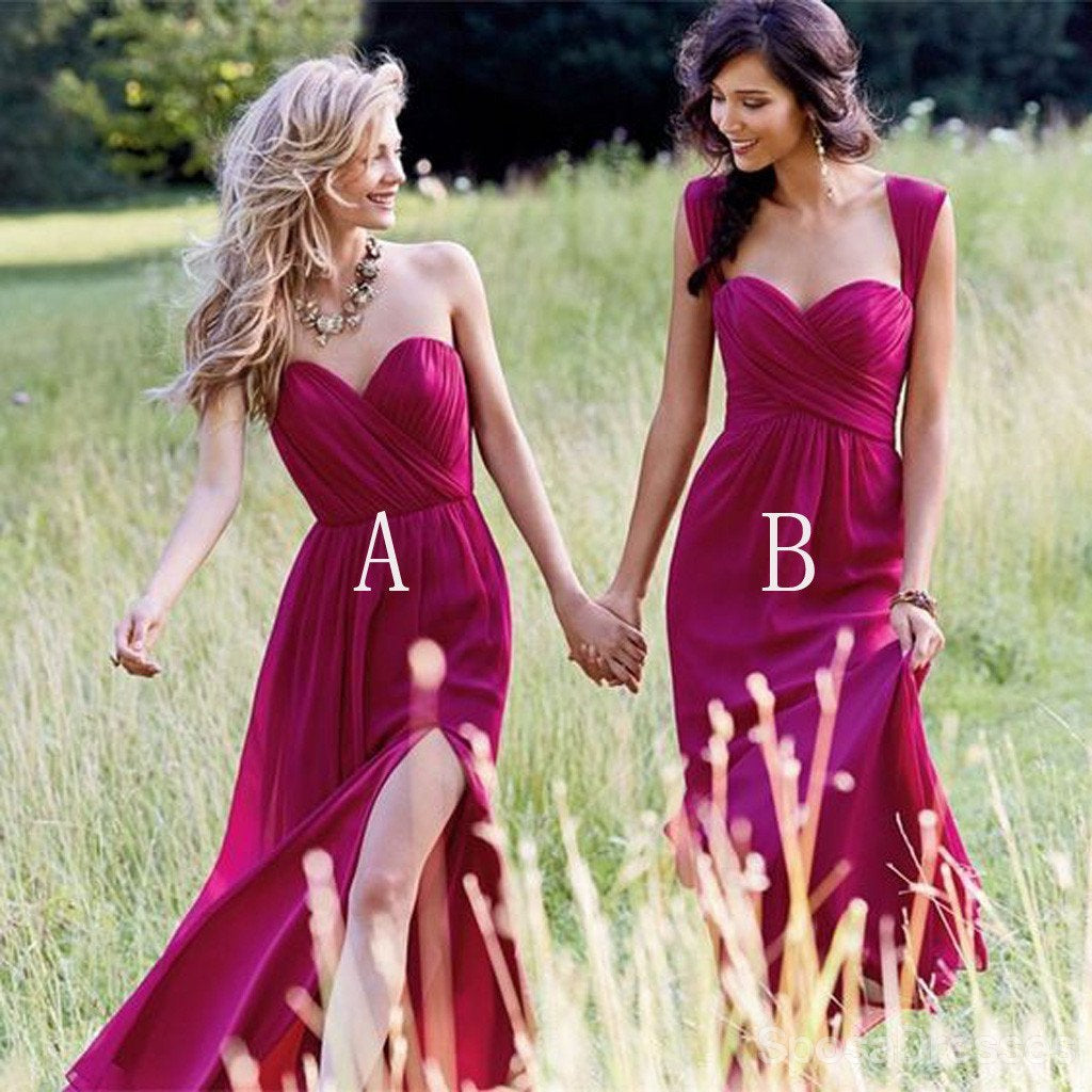 Φτηνό απλό επίσημο Τσίφο, πλάγιο μήκος δαπέδου προσαρμοσμένο σε Discount Long Bridesbaids Dresses, WG178