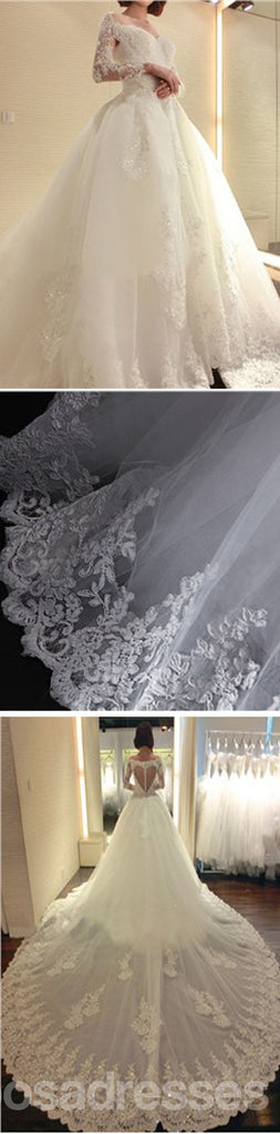 Superbe Manche Longue Unique de Conception de Robe de Bal Robes de Mariée en Dentelle, WD0179