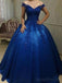 Royal Blau Off-Schulter Lace A-line Langen Abend Prom Kleider, 17469