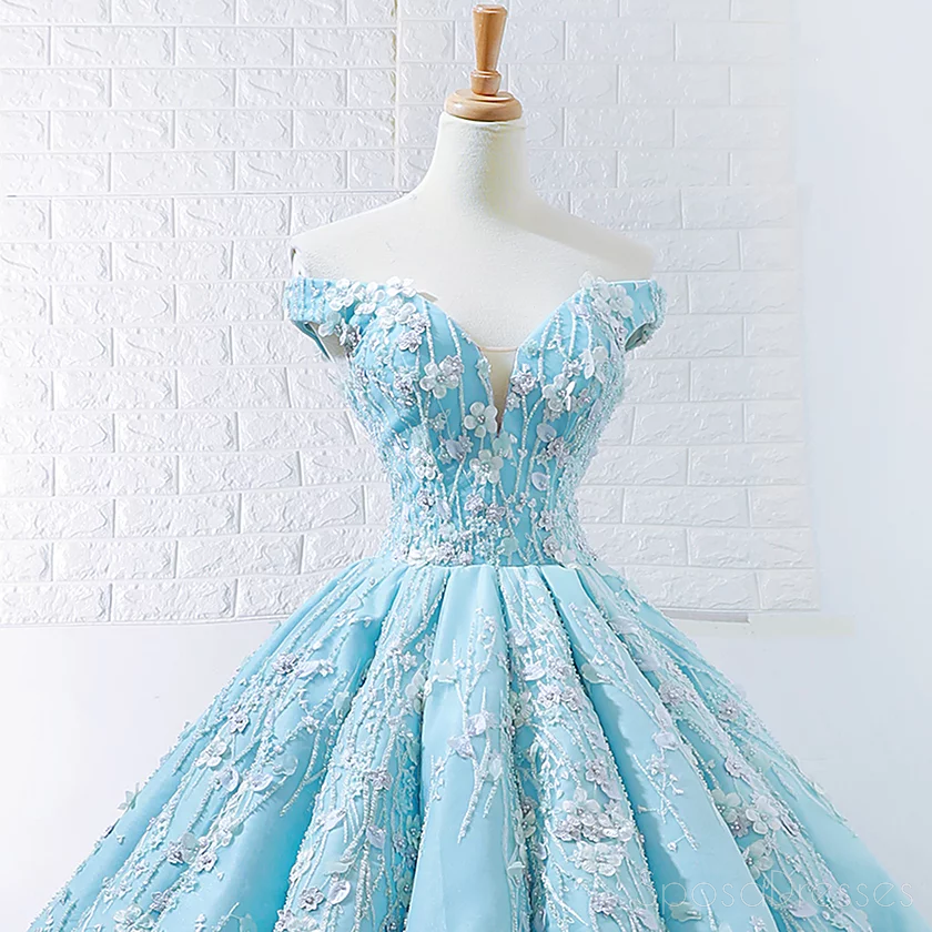 Off Shoulder Tiffany Blue Ball Gown Φτηνές Μακριά Βραδινά Φορέματα, Φθηνά Προσαρμοσμένα Γλυκά 16 Φορέματα, 18532