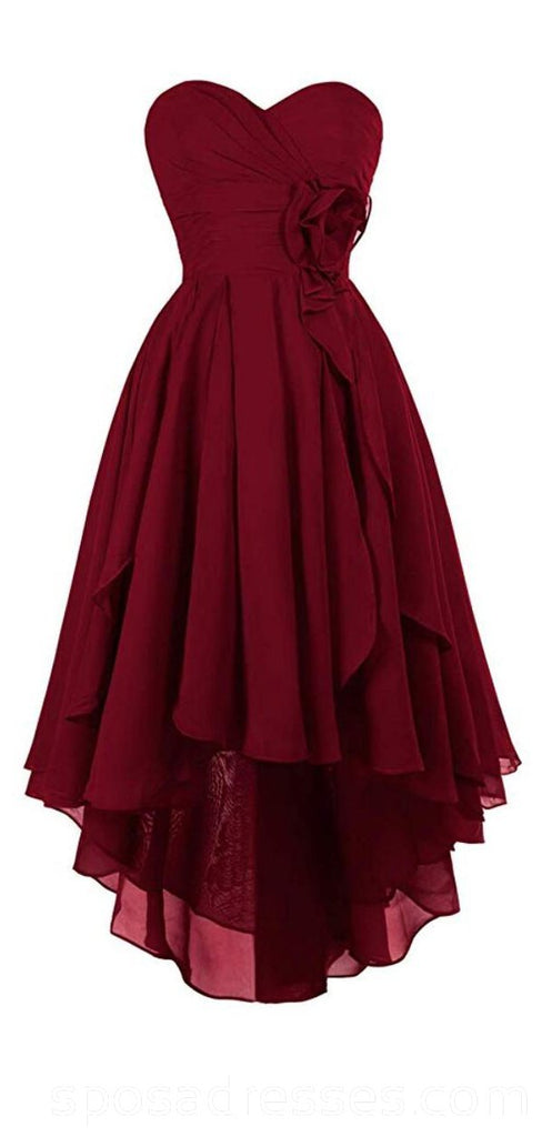 Σκούρο κόκκινο υψηλό χαμηλό σιφόν φτηνά φορέματα homecoming σε απευθείας σύνδεση, φτηνά κοντά φορέματα prom, CM759