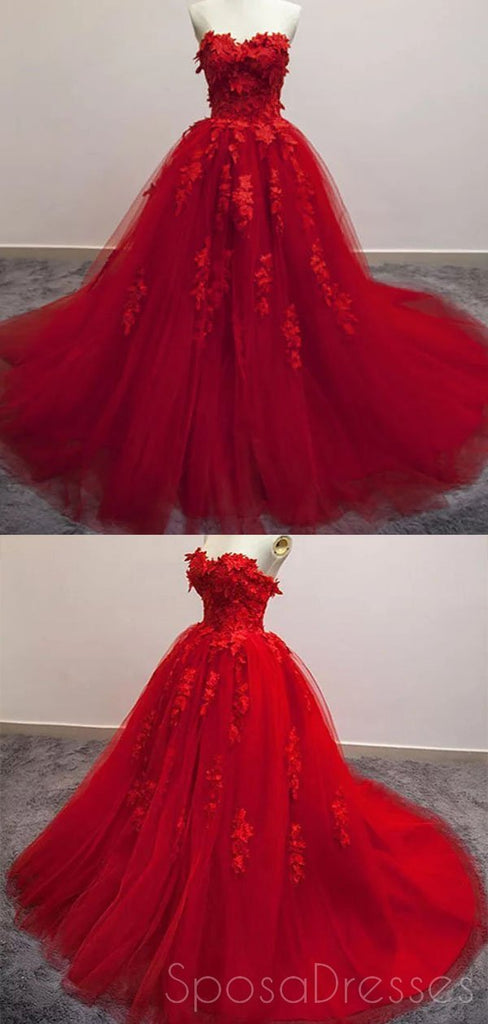 Vestidos de fiesta largos de encaje rojo brillante del vestido de bola largo, vestidos de encargo baratos dulces 16, 18520