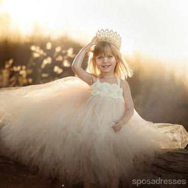 Strap Ivory Made Hand Flower Girl Dresses, Affordable Lovely Tulle Tutu Dresses, FG029