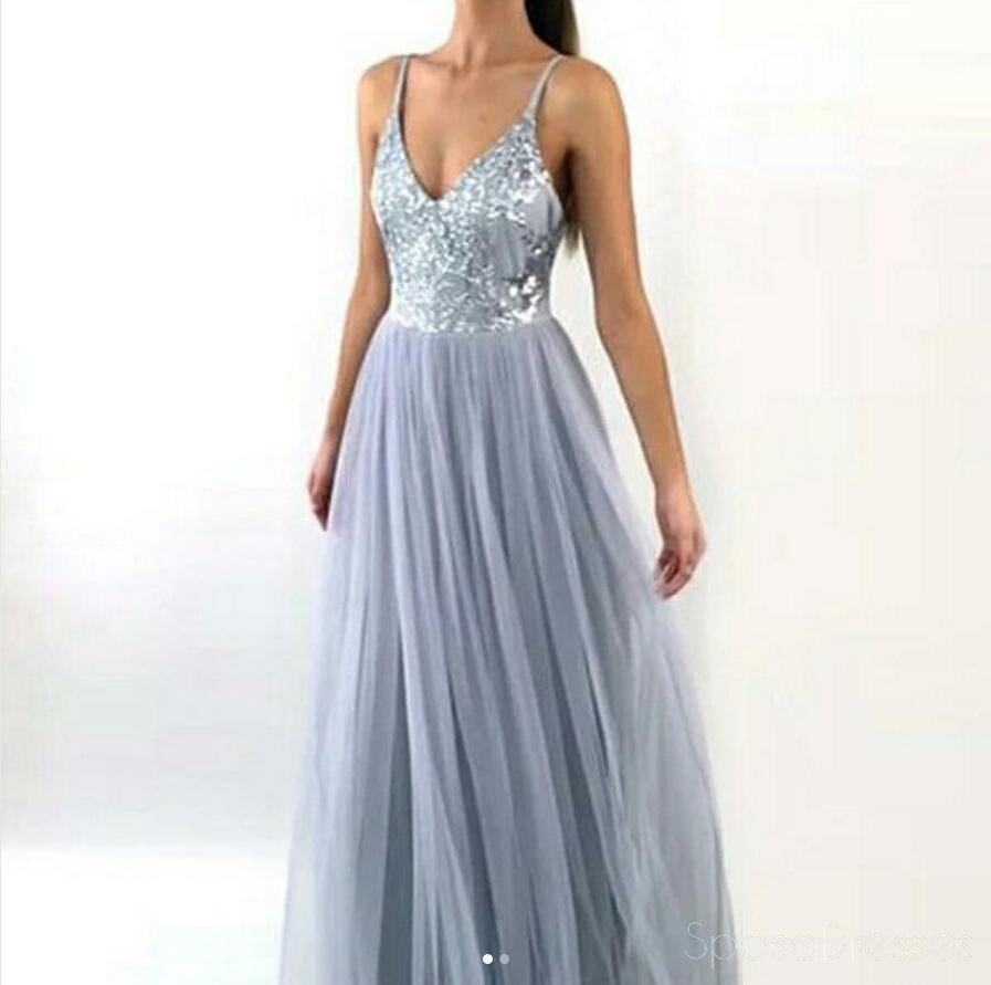 Sexy Backless Grey Sequin Tulle Long Evening Prom Dresses, Δημοφιλή Φθηνά Μακρύ 2018 Φορέματα Prom Party, 17290