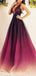 Σέξι Backless Ombre Tulle A-line Long Evening Prom Φορέματα, Φτηνές Custom Sweet 16 Φορέματα, 18564