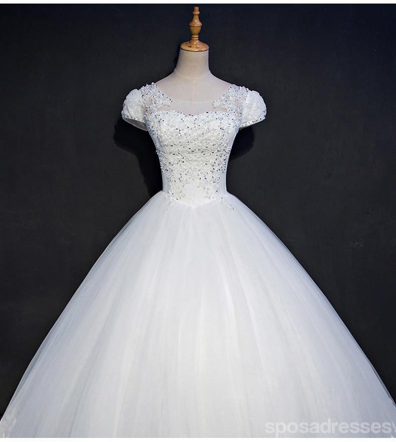 Cap manga de encaje con cuentas una línea de vestidos de novia, vestidos de novia por encargo, vestidos de novia baratos, WD214