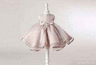 FrFR Robe de petit enfant en satin rose en zippé, jolie robe de petite fille avec un nœud papillon, fg030