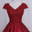 See Through Cap Sleeves Red Lace A line Long Evening Prom Dresses, 17557