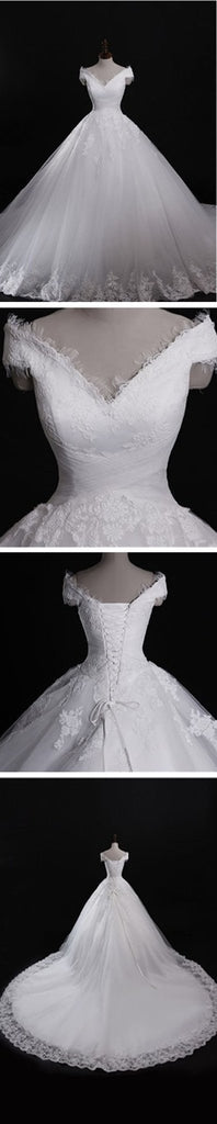 Style classique hors épaule lacent des robes de mariée en dentelle Vantage, WD0180