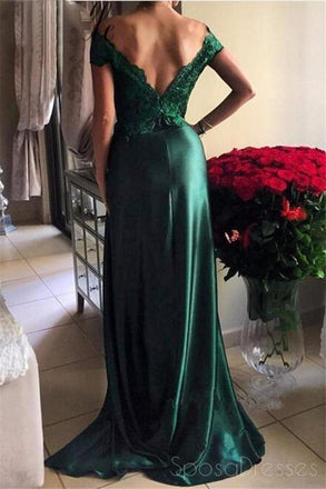 Off Shoulder Emerald Green Side Slit Lace Evening Prom Dresses, Long Prom Dresses, 17064