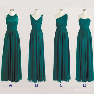 Meilleur Vente Pas Cher Simple styles dépareillés Mousseline de soie-Parole Longueur Formelle Longue Teal vert Demoiselle D'honneur Robes, WG183