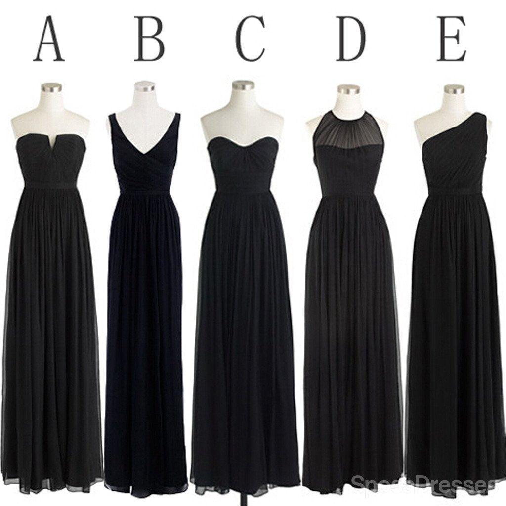 Μαύρο φθηνά απλά αταίριαστα στυλ Σιφόν πάτωμα-μήκος επίσημη μακρά παράνυμφος φορέματα, WG187