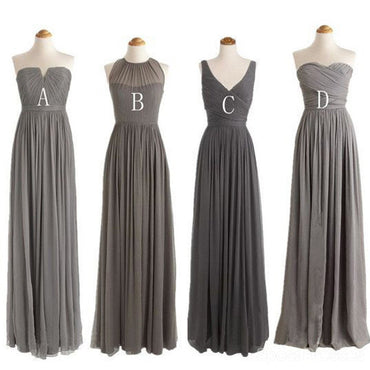 Gris à Bas prix Simple Incompatibles Styles de Mousseline de soie-parole Longueur Formelle Longues Robes de Demoiselle d'honneur, WG188