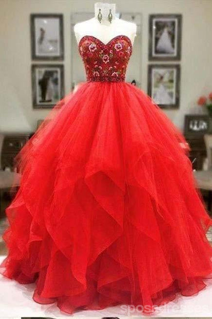 Sweetheart Red Ballkleid Langer Abend Prom Kleider, Billige Benutzerdefinierte Sweet 16-Kleider, 18556