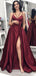 Maroon Spaghetti Straps Side Slit Longues Robes de bal de soirée, Cheap Custom Sweet 16 Dresses, 18467