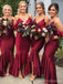 Halter Dark Red Mermaid High Low Cheap Bridesmaid Dresses Online, WG683
