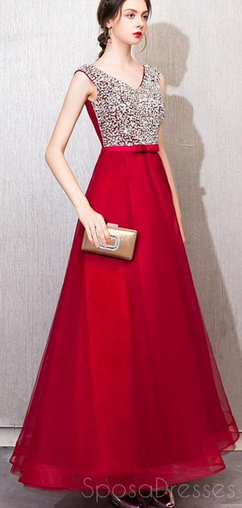 Κόκκινο V Λαιμού με Χάντρες Φθηνά Μακρά Βραδινά Φορέματα Prom, η Φτηνή Συνήθεια Γλυκό 16 Φορέματα, 18523