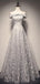 Off Shoulder Grey Lace A-Linie lange Abend Ballkleider, billige Sweet 16 Kleider, 18407