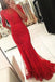 Μακρύ Μανίκι Εξώπλατο Υψηλή Λαιμό Κόκκινο Γοργόνα Δαντέλα Μακρύ Βράδυ Φορέματα Prom, 17460