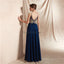 Navy Gold Lace Perled Chiffon Evening Prom Robes, Robes de bal soirée, 12067
