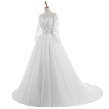 Manga Longa Uma Linha de Lace See Through Wedding Bridal Dresses, Custom Made Wedding Dresses, Affordable Wedding Bridal Gowns, WD247