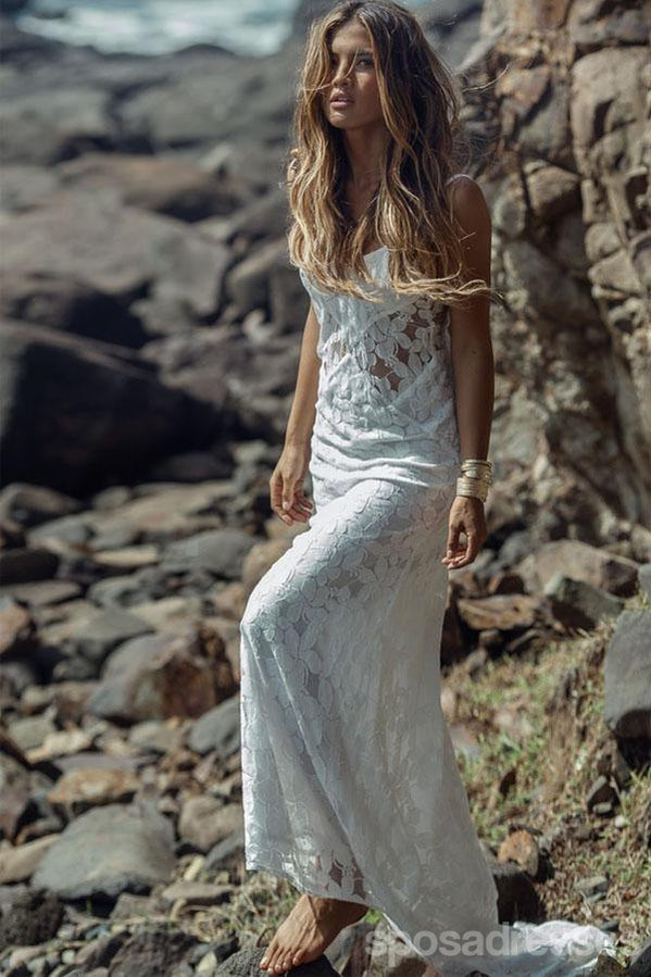 Δείτε μέσα από δαντέλα γοργόνα Παραλία μακρύ γάμο Νυφικά φορέματα, WD294