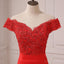 Robes de bal de soirée sirène en dentelle rouge vif à épaules dénudées, 17558