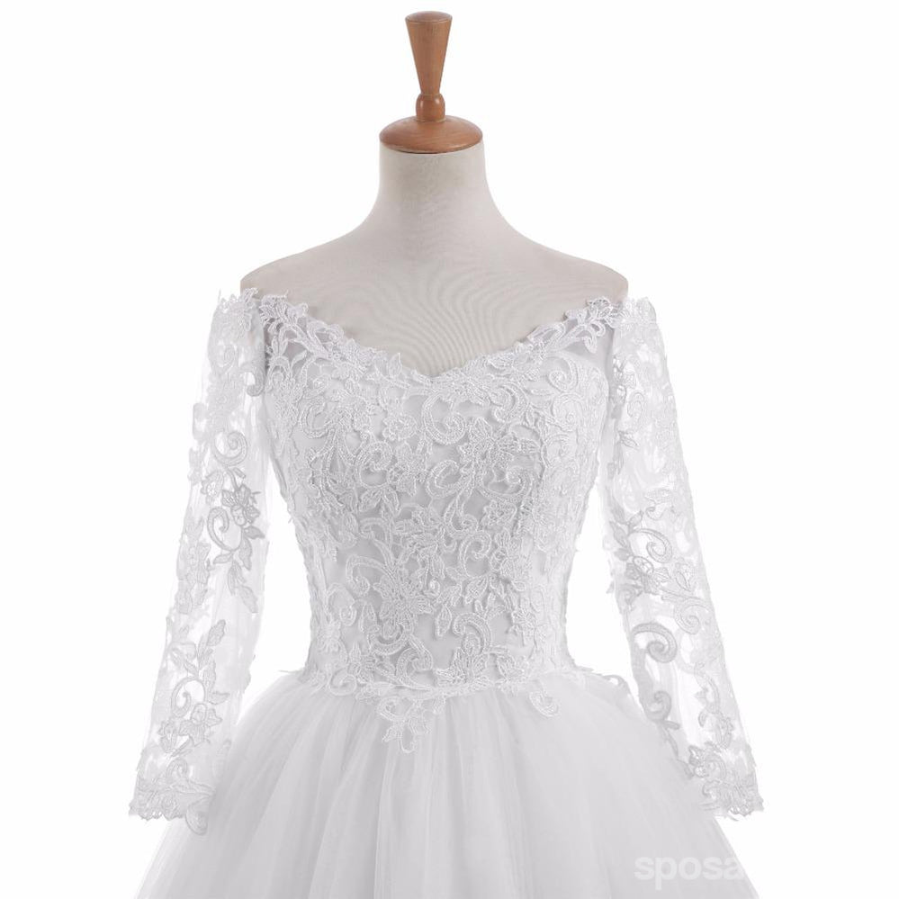 Long Sleeve A line Lace See Through Wedding Bridal Dresses, Custom Made Wedding Dresses, Affordable Wedding Bridal Gowns, WD247