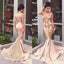 Σέξυ Γοργόνα Χρυσό Φόρεμα βραδινών δαντελλών, Μακρυμάνικο φόρεμα με ντεκολτέ, Προσαρμοσμένο μακρύ φόρεμα, Φθηνά επίσημα φορέματα Prom, 17071
