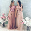Sequin Bodice Tulle Rock Billig Brautjungfer mit Ärmeln, WG218