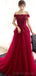 Εκτός ώμου κόκκινη δαντέλα με χάντρες A-line μακρά βραδινά φορέματα, φθηνά γλυκά 16 φορέματα, 18409