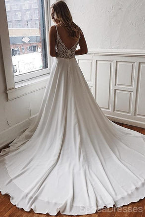 Les spaghetti attachent le lacet voir par les robes de mariée bon marché des robes de noce uniques en ligne, bon marché, WD603