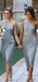 Vestidos de dama de honor cortos grises de un hombro en línea, vestidos de damas de honor baratos, WG739