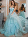 Σέξι backless σπαγγέτι ιμάντες βολάν Α-γραμμή μακρύ βράδυ prom φορέματα, βραδινό κόμμα prom φορέματα, 12336