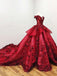 Off Schulter Rote Spitze Ballkleid Langer Abend Prom Kleider, Billige Benutzerdefinierte Sweet 16-Kleider, 18557