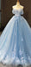 De l'épaule robes de bal d'étudiants de soir de Flower Long faites à la main bleues, robes de bal d'étudiants du parti du soir, 12163