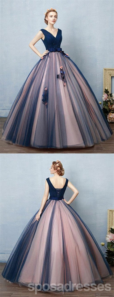 Blue A-line V-neck Cheap Long Prom Dresses Online, Evening Party Dresses,12687