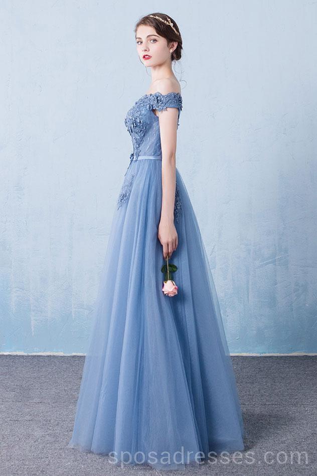 Εκτός από ώμους Dusty μπλε μακρά βραδινά φορέματα Prom, Φθηνά φορέματα Custom Party Prom, 18591