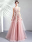 Scoop Lace Beaded Pink lange Abend Abendkleider, Abendparty Abendkleider, 12286