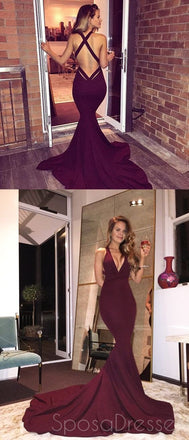 Σέξι Γοργόνα Καφέ Βραδιού Backless Φορέματα Prom, Πολύ Βαθύ V Ντεκολτέ Κόμμα Φόρεμα Prom, 17118