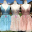 V Λαιμό Δαντέλα διακοσμημένο με Χάντρες Ζώνη Φτηνές Φορέματα Homecoming σε απευθείας Σύνδεση, Φθηνά Σύντομη Φορέματα Prom, CM817