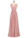 Dusty Pink V Neck Lace Straps Chiffon largo Vestidos de dama de honor baratos en línea, WG280