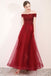 Από τον Ώμο Σκούρο Κόκκινο Δαντέλα Μακρύ Βράδυ Φορέματα Prom, Φθηνή Κόμματος Συνήθειας για Prom Φορέματα, 18620