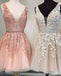 V Λαιμό Δαντέλα διακοσμημένο με Χάντρες Ζώνη Φτηνές Φορέματα Homecoming σε απευθείας Σύνδεση, Φθηνά Σύντομη Φορέματα Prom, CM817