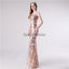 Λουράκια Spaghetti Rose Gold Sequin Mermaid Evening Prom Dresses, Evening Party Prom Dresses, 12114