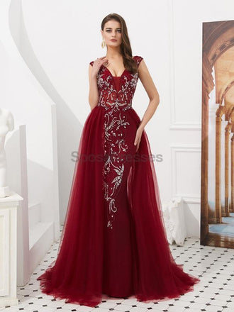 Sexy Backless V Neck Grey Beaded Evening Prom Dresses, Evening Party Prom Dresses, 12077