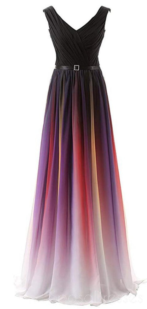 Chiffon Ombre V-Ausschnitt mit Langen Abend Prom Kleider, Benutzerdefinierte Billig Süß 16 Kleider, 18391