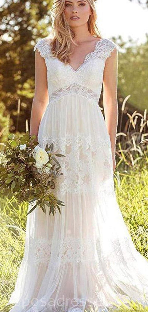 Backless Cap Sleeves Lace Cheap Wedding Dresses Online, Cheap Bridal Dresses, WD526